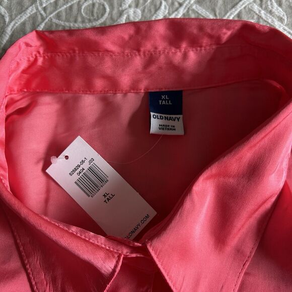 Old Navy Blouse Women XL Tall Pink Daylily Silky ButtonUp Tunic Office Comfy NWT - Picture 3 of 12
